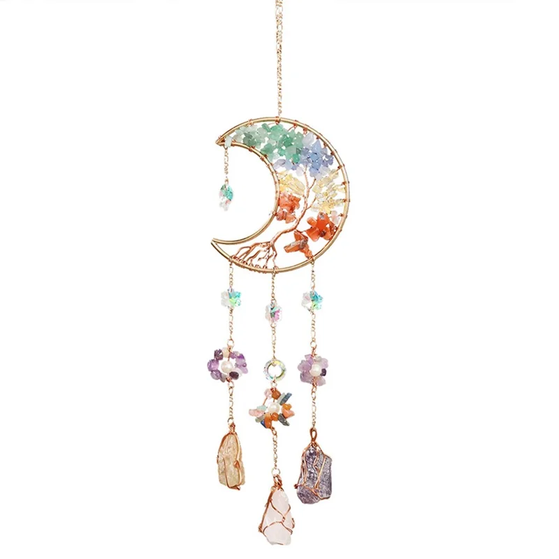 Crystal Pendant Metal Moon Ornament Sun Catcher Outdoor Window Hanging Decoration