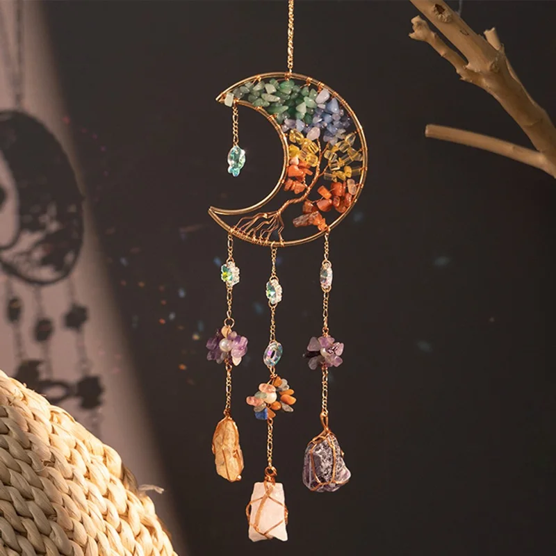 Crystal Pendant Metal Moon Ornament Sun Catcher Outdoor Window Hanging Decoration