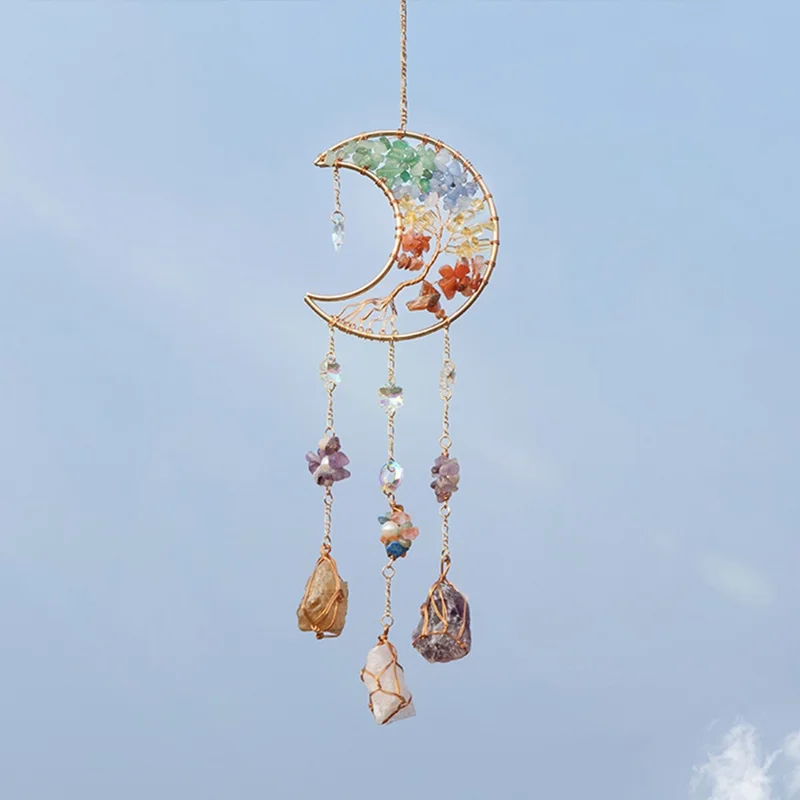 Crystal Pendant Metal Moon Ornament Sun Catcher Outdoor Window Hanging Decoration