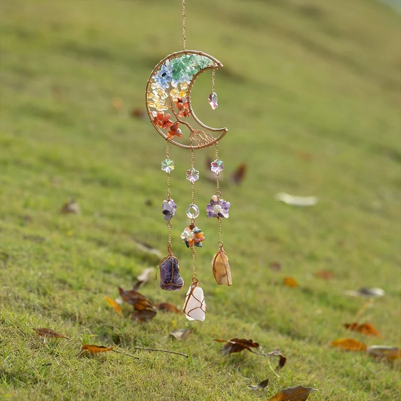 Crystal Pendant Metal Moon Ornament Sun Catcher Outdoor Window Hanging Decoration