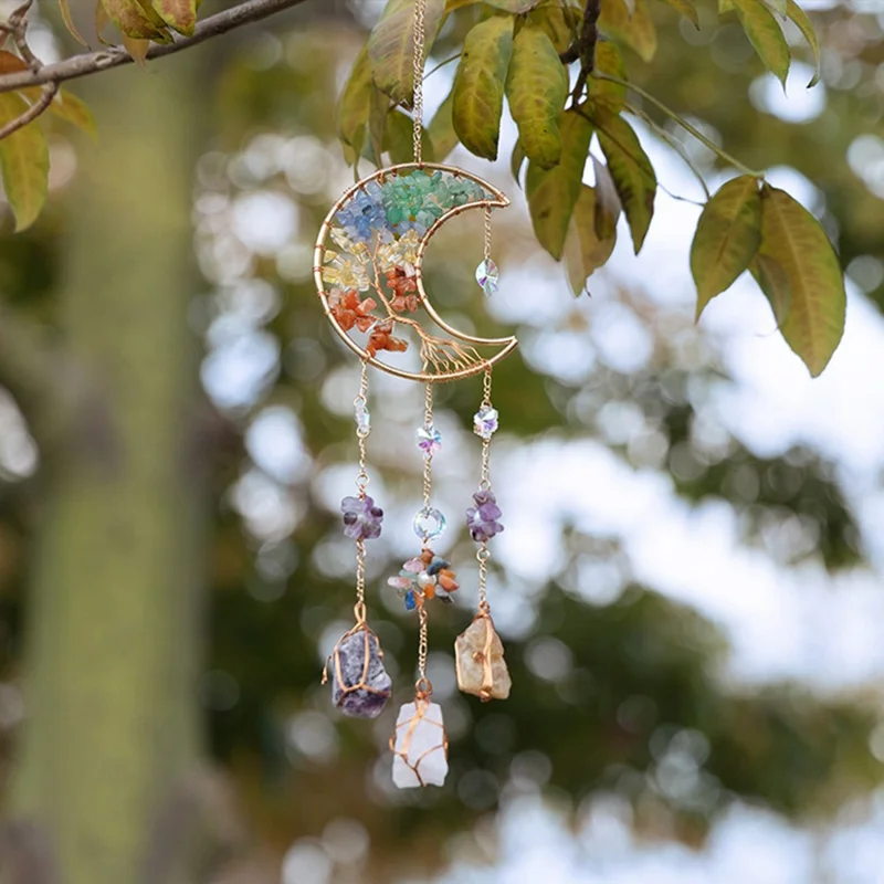 Crystal Pendant Metal Moon Ornament Sun Catcher Outdoor Window Hanging Decoration
