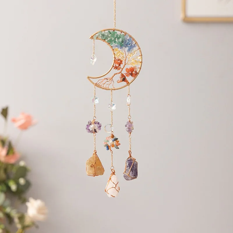 Crystal Pendant Metal Moon Ornament Sun Catcher Outdoor Window Hanging Decoration