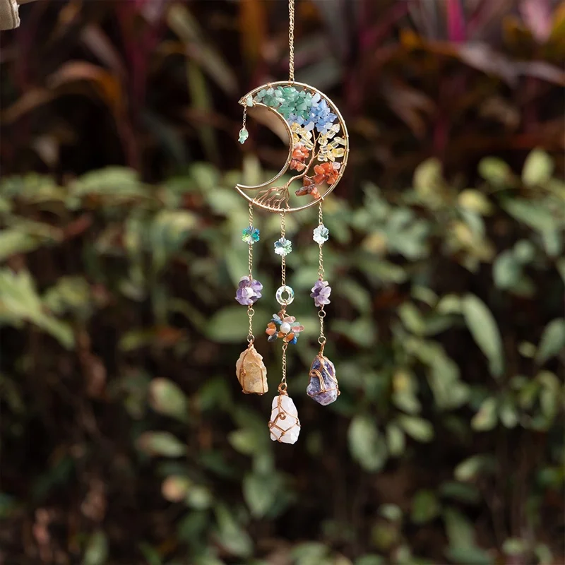 Crystal Pendant Metal Moon Ornament Sun Catcher Outdoor Window Hanging Decoration