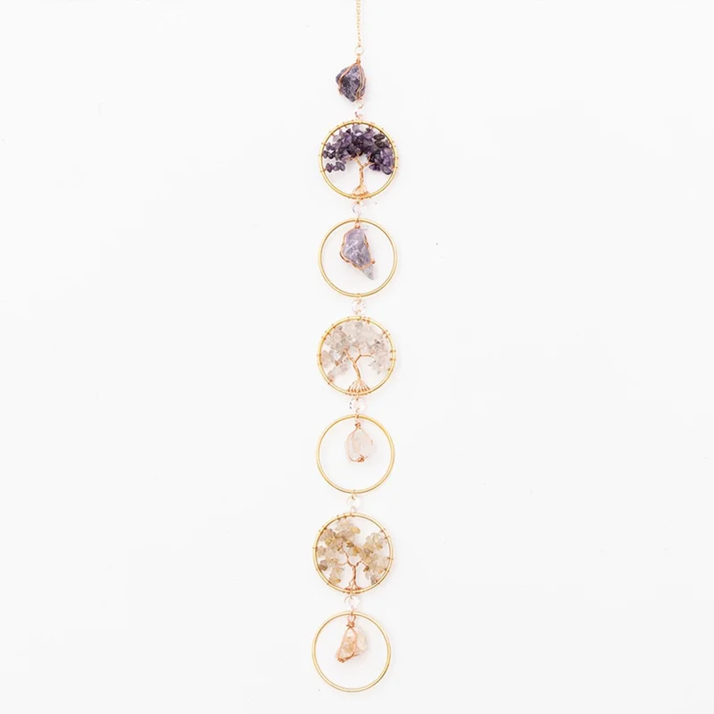 Vida Árbol Natural Cristal Gema Grava Sun Catcher Home Garden Balcón Colgando Adorno