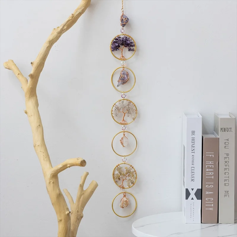 Vida Árbol Natural Cristal Gema Grava Sun Catcher Home Garden Balcón Colgando Adorno