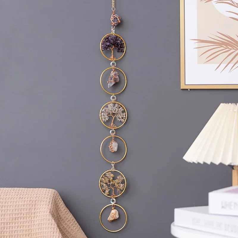 Vida Árbol Natural Cristal Gema Grava Sun Catcher Home Garden Balcón Colgando Adorno