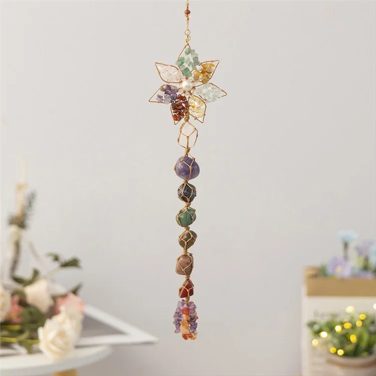 Colorful Natural Stone Seven-Color Crystal Hanging Decor Hand-Woven Lotus Dream Catcher Ornament

Decorazione colorata in pietra naturale con cristalli di sette colori, appesa, realizzata a mano con un tessuto a trama di loto, un ornamento acchiappasogni.