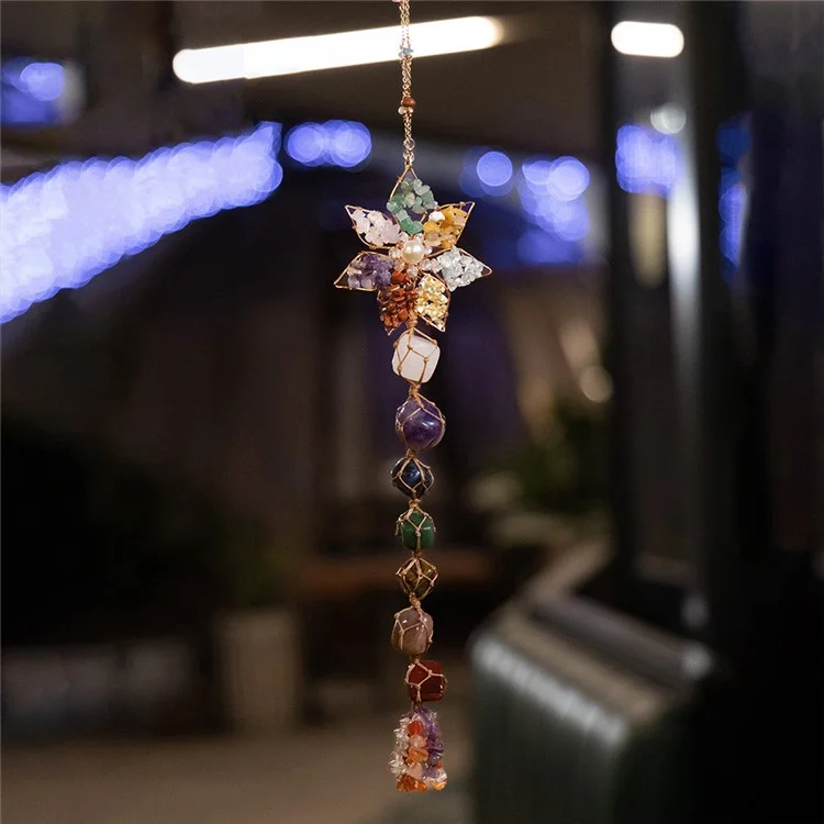 Colorful Natural Stone Seven-Color Crystal Hanging Decor Hand-Woven Lotus Dream Catcher Ornament

Decorazione colorata in pietra naturale con cristalli di sette colori, appesa, realizzata a mano con un tessuto a trama di loto, un ornamento acchiappasogni.