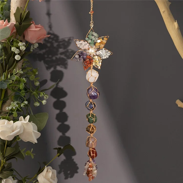 Colorful Natural Stone Seven-Color Crystal Hanging Decor Hand-Woven Lotus Dream Catcher Ornament

Decorazione colorata in pietra naturale con cristalli di sette colori, appesa, realizzata a mano con un tessuto a trama di loto, un ornamento acchiappasogni.