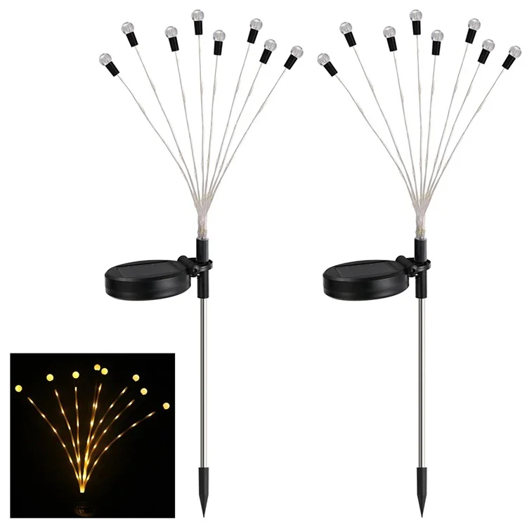 2pcs 8 Cabeças Movidas a Solar Firefly Light 2 Modos Modos Paisagem Jardim de Jardim - Luz Branca Quente