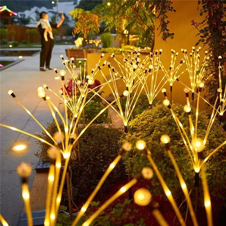 2pcs 8 Cabeças Movidas a Solar Firefly Light 2 Modos Modos Paisagem Jardim de Jardim - Luz Branca Quente