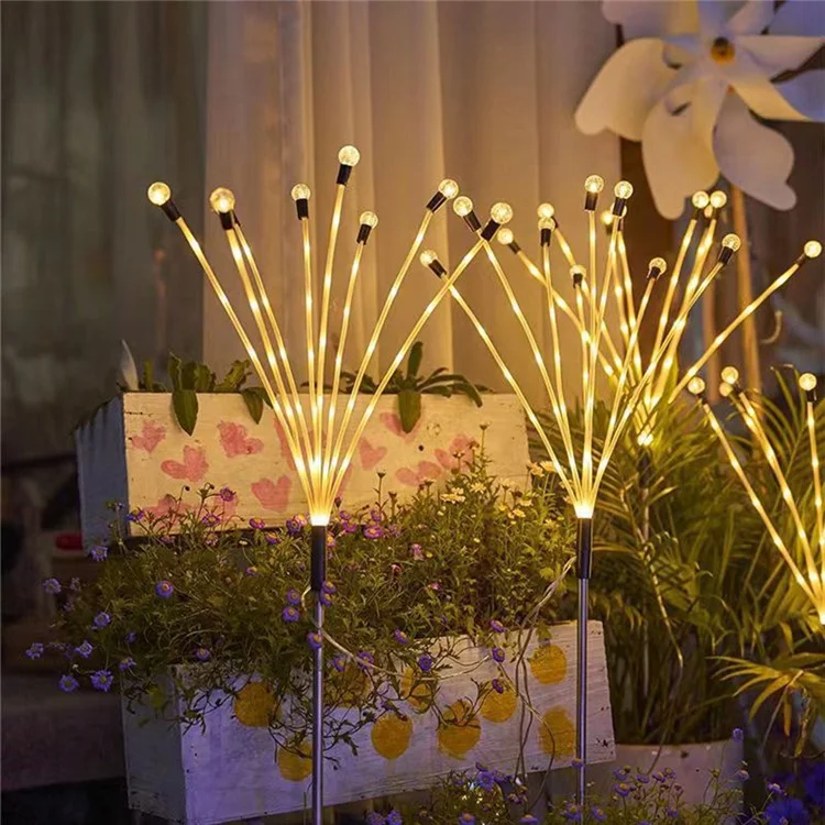2pcs 8 Cabeças Movidas a Solar Firefly Light 2 Modos Modos Paisagem Jardim de Jardim - Luz Branca Quente