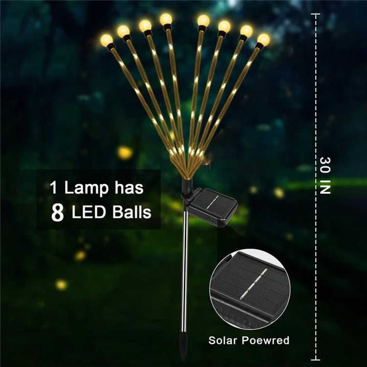 2pcs 8 Cabeças Movidas a Solar Firefly Light 2 Modos Modos Paisagem Jardim de Jardim - Luz Branca Quente