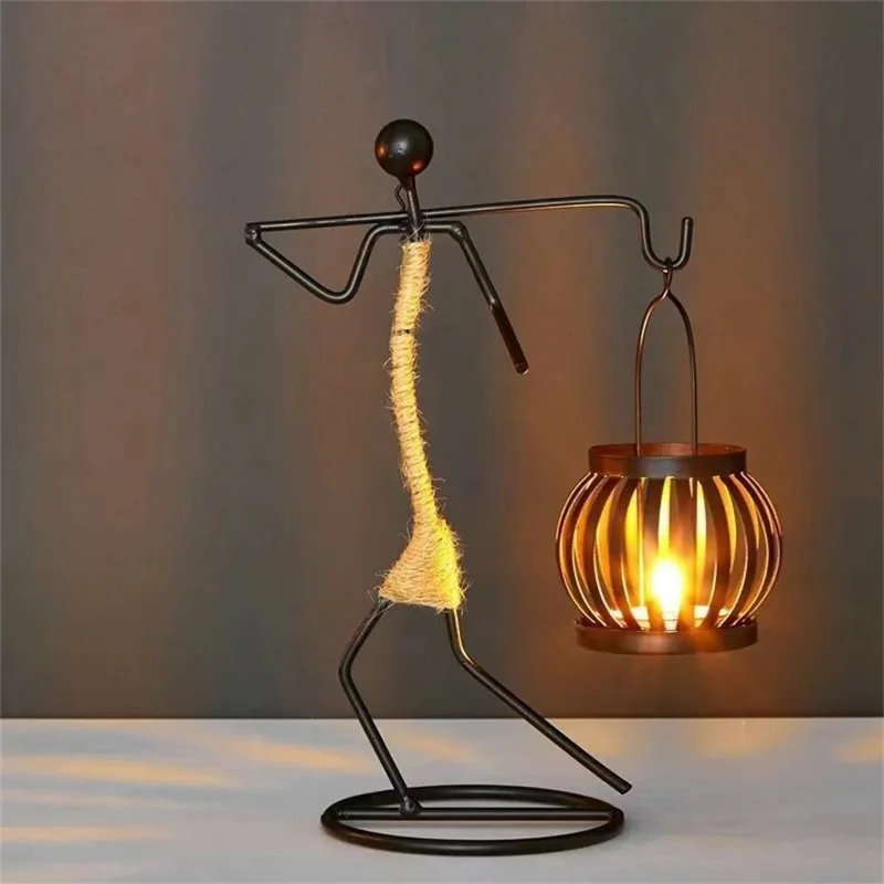 Candle Holder Candlestick Iron Art Hemp Rope Human Figure Decoration Table Ornament - Style F