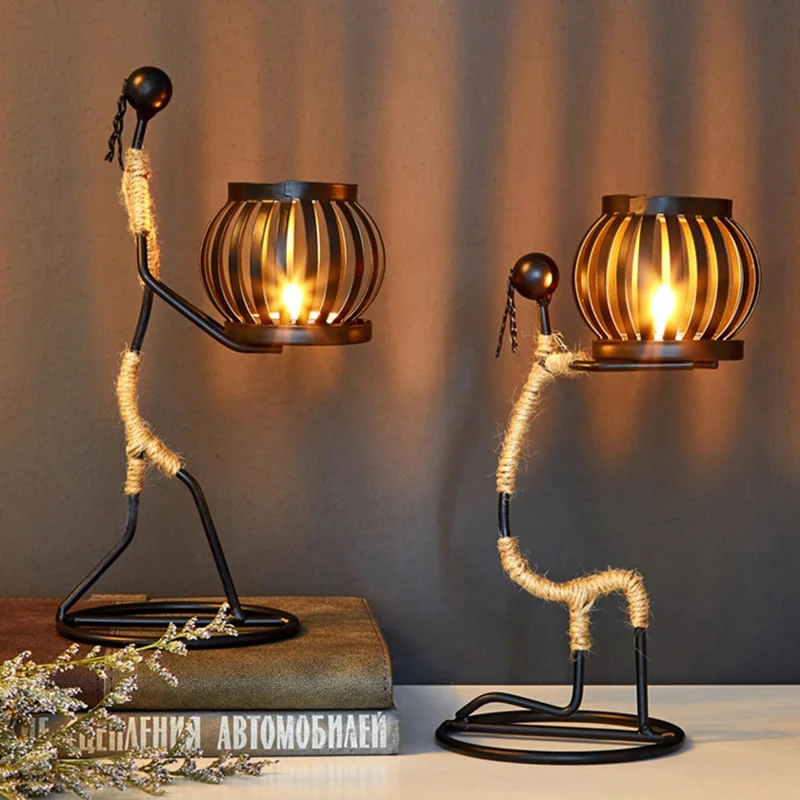Candle Holder Candlestick Iron Art Hemp Rope Human Figure Decoration Table Ornament - Style F