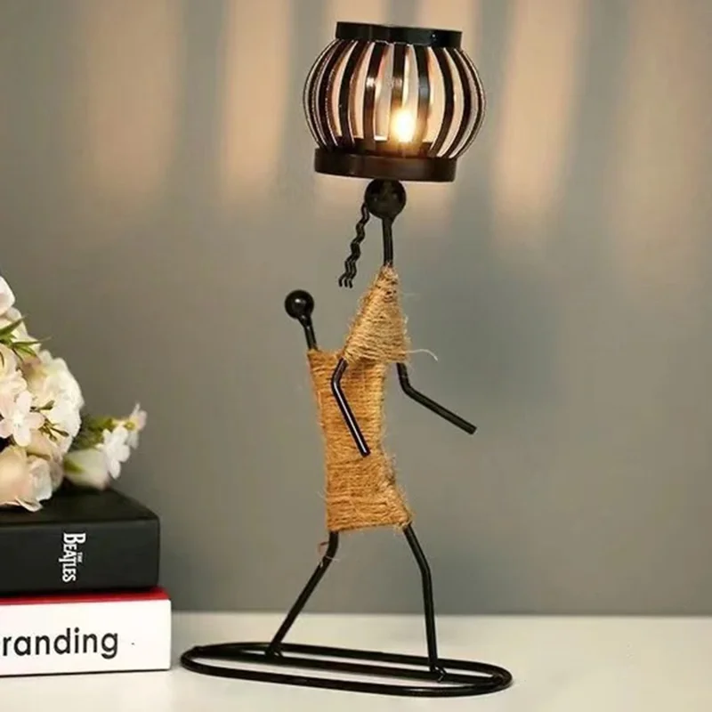 Candle Holder Candlestick Iron Art Hemp Rope Human Figure Decoration Table Ornament - Style E