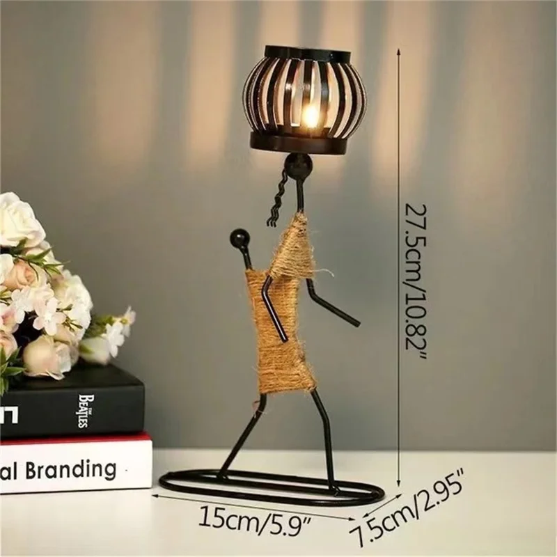 Candle Holder Candlestick Iron Art Hemp Rope Human Figure Decoration Table Ornament - Style E