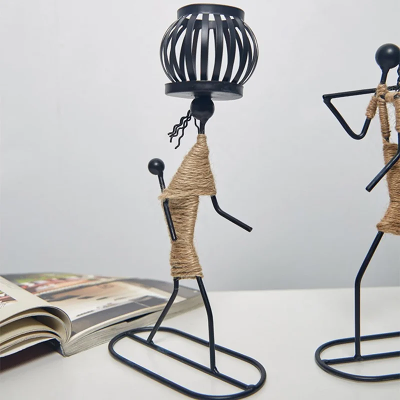 Candle Holder Candlestick Iron Art Hemp Rope Human Figure Decoration Table Ornament - Style E