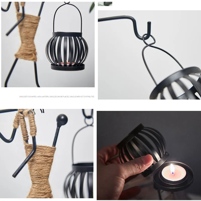 Candle Holder Candlestick Iron Art Hemp Rope Human Figure Decoration Table Ornament - Style E