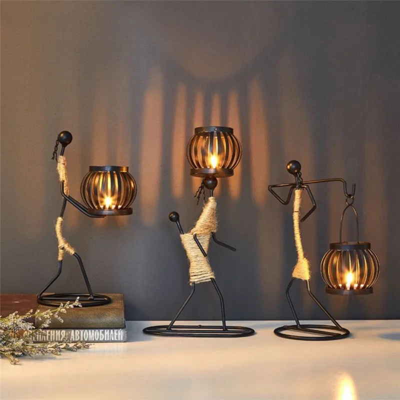 Candle Holder Candlestick Iron Art Hemp Rope Human Figure Decoration Table Ornament - Style E