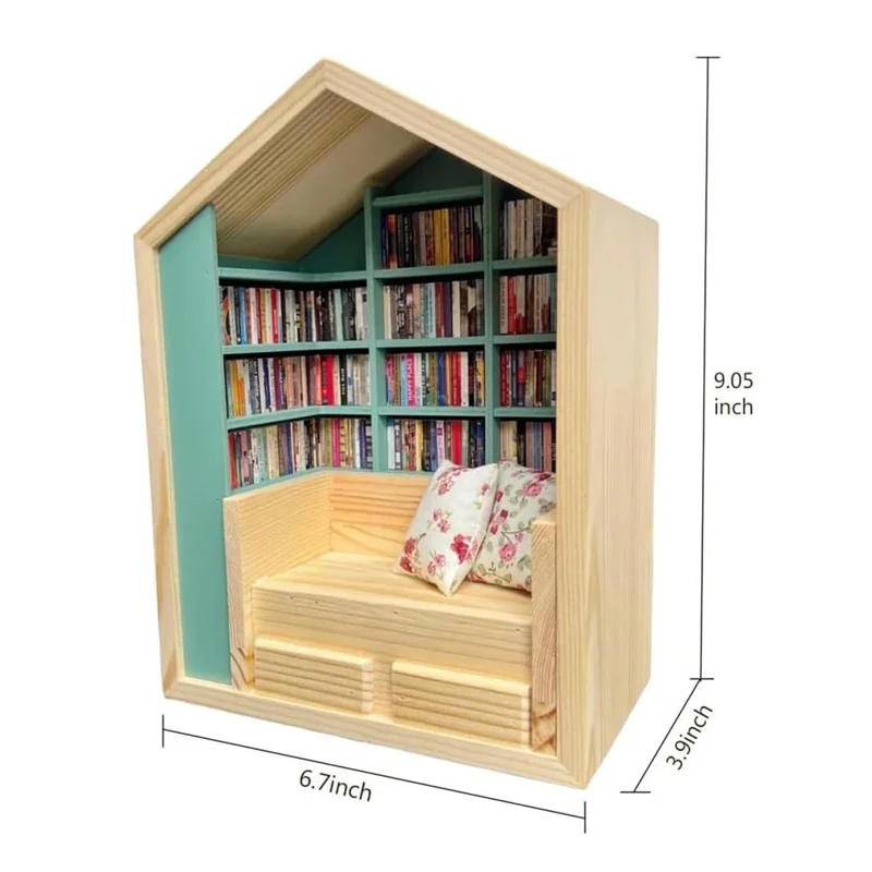 Anxiety Bookshelf Ornament Handmade Mini Room Box Wooden Miniature Book Shelf