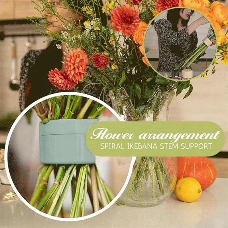 7cm Flower Arranger for Large and Small Flower Stems Reusable Bouquet Stand Spiral Flower Stem Holder ABS +TPE Flower Arranger - Green