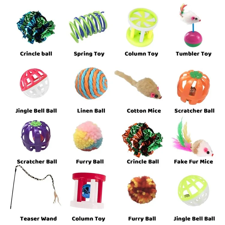 20Pcs / Set Cat Toys Set with Collapsible Rainbow Tunnel Interactive Cat Feather Mouse Crinkle Balls Toy
