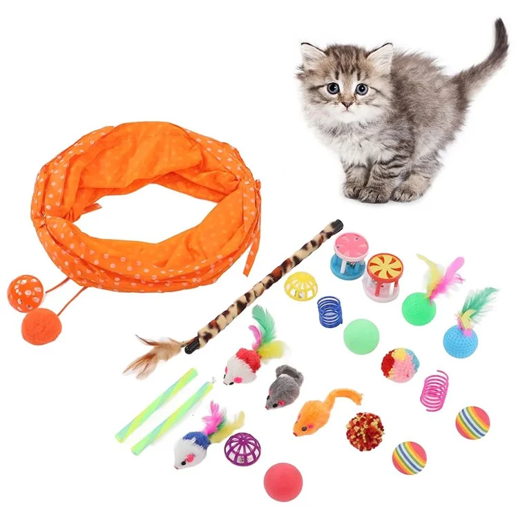 28pcs / Définir Des Jouets Pour Chat Avec un Tunnel Orange Jouet Interactif Jouet de Jouet de Plumes de Pêche à la Souris de Souris