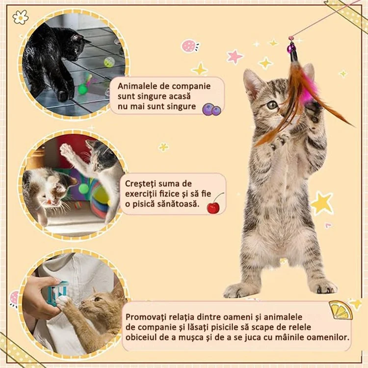 21pcs / Set Cat Toys Set Mit T-förmigen Farbenfrohen Tunnel Interactive Cat Toy Federmaus Crinkle Bugs