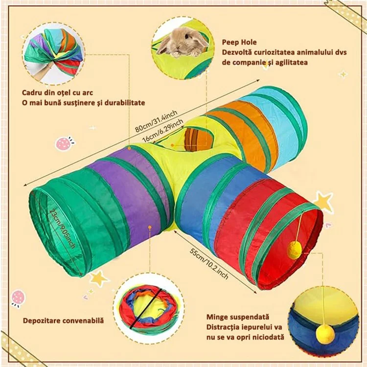 21pcs / Set Cat Toys Set Mit T-förmigen Farbenfrohen Tunnel Interactive Cat Toy Federmaus Crinkle Bugs