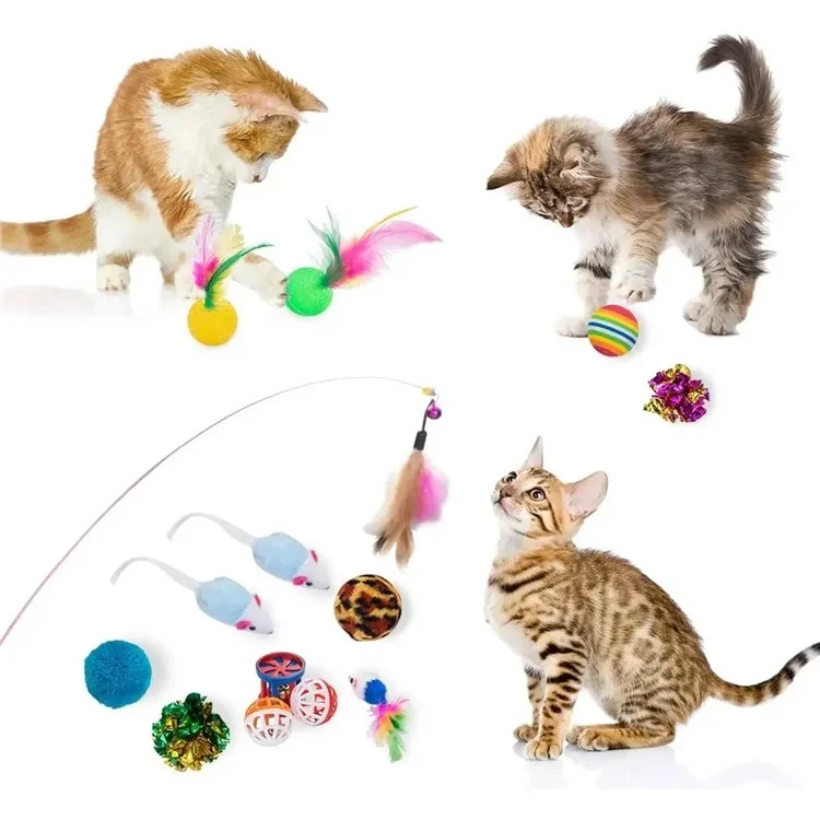 21pcs / Set Cat Toys Set Avec du Tunnel Vert Interactive Cat Toy Toy Feather Mouse Crinkle Balls