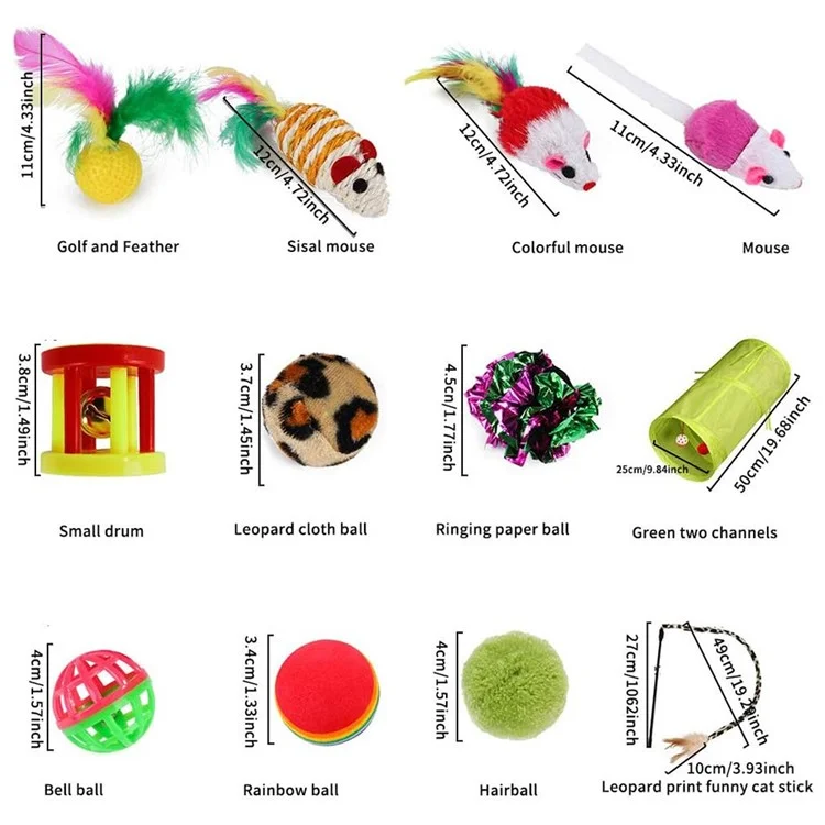 21pcs / Set Cat Toys Set Avec du Tunnel Vert Interactive Cat Toy Toy Feather Mouse Crinkle Balls