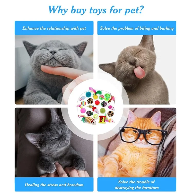 20pcs / Set Cat Mouse Balls Crinkle Balls Toys Set Interactive Cat Toys Catnip Teaser Wand Mice Mice Balls