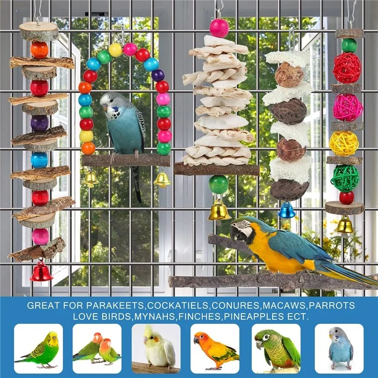 6 Piezas / Juguetes de Loro Rama Natural Rama de Árbol de Madera Penjería de Madera Pet pe Standing Swinging Toy