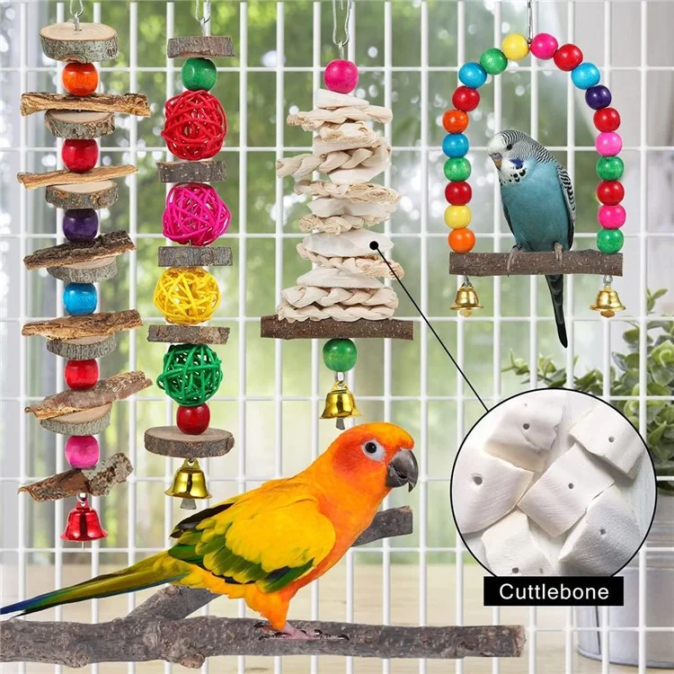 6 Piezas / Juguetes de Loro Rama Natural Rama de Árbol de Madera Penjería de Madera Pet pe Standing Swinging Toy