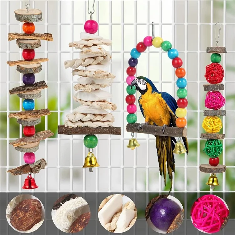 6 Piezas / Juguetes de Loro Rama Natural Rama de Árbol de Madera Penjería de Madera Pet pe Standing Swinging Toy