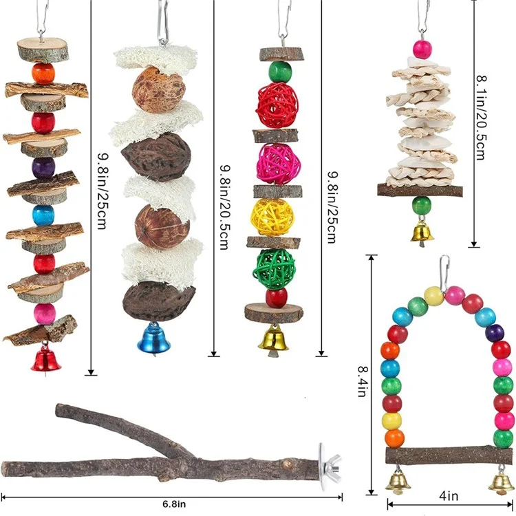 6 Piezas / Juguetes de Loro Rama Natural Rama de Árbol de Madera Penjería de Madera Pet pe Standing Swinging Toy