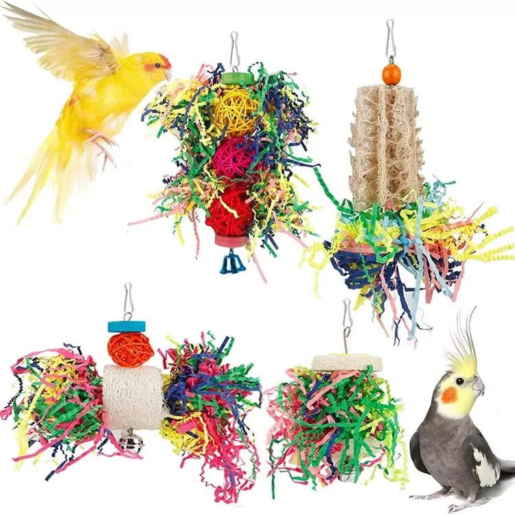 4pcs / Set Parrot Toy Pet Bird Tirando de Rayas de Papel Mordaz