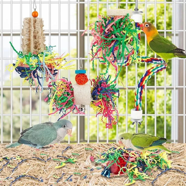 4pcs / Set Parrot Toy Pet Bird Tirando de Rayas de Papel Mordaz