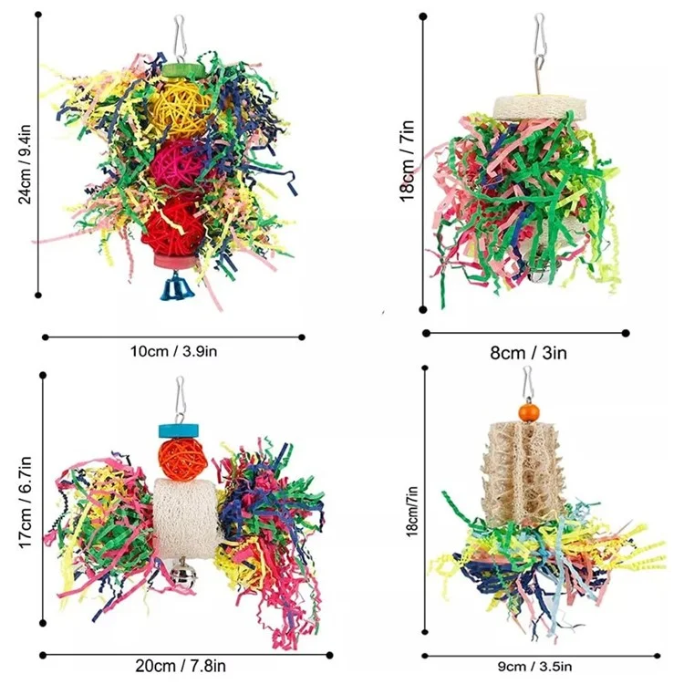 4pcs / Set Parrot Toy Pet Bird Tirando de Rayas de Papel Mordaz