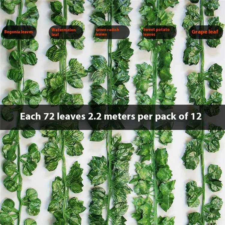 12Pcs 2.1m Simulation Leaves Rattan Plastic Green Vine Artificial Plant Wall Decoration - Ivy