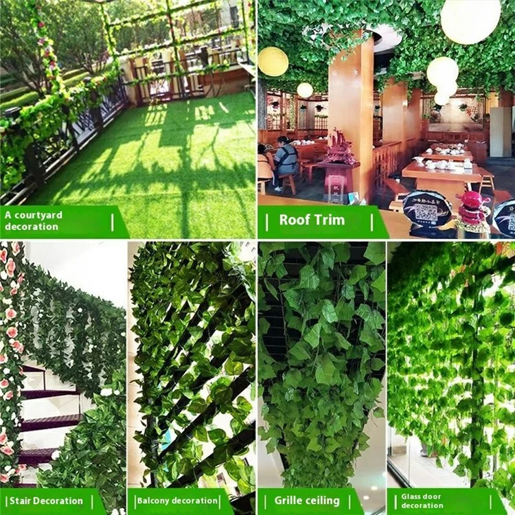 12Pcs 2.1m Simulation Leaves Rattan Plastic Green Vine Artificial Plant Wall Decoration - Ivy