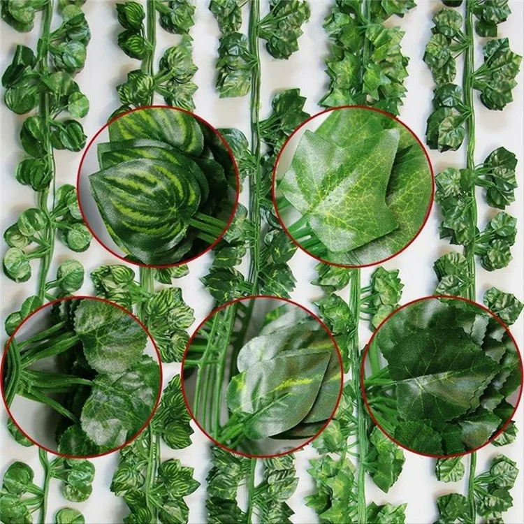 12Pcs 2.1m Simulation Leaves Rattan Plastic Green Vine Artificial Plant Wall Decoration - Ivy
