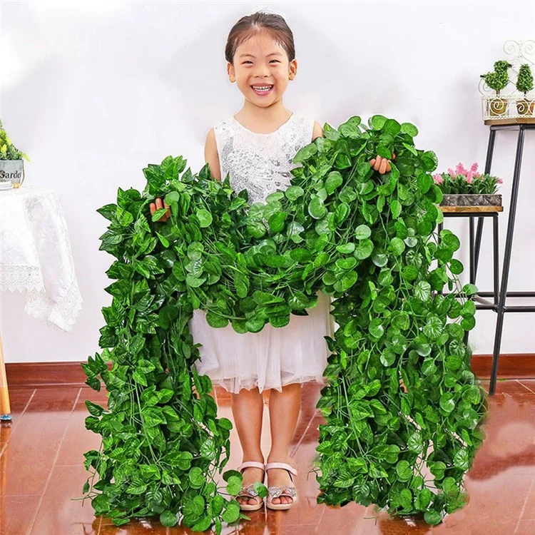 12Pcs 2.1m Simulation Leaves Rattan Plastic Green Vine Artificial Plant Wall Decoration - Ivy