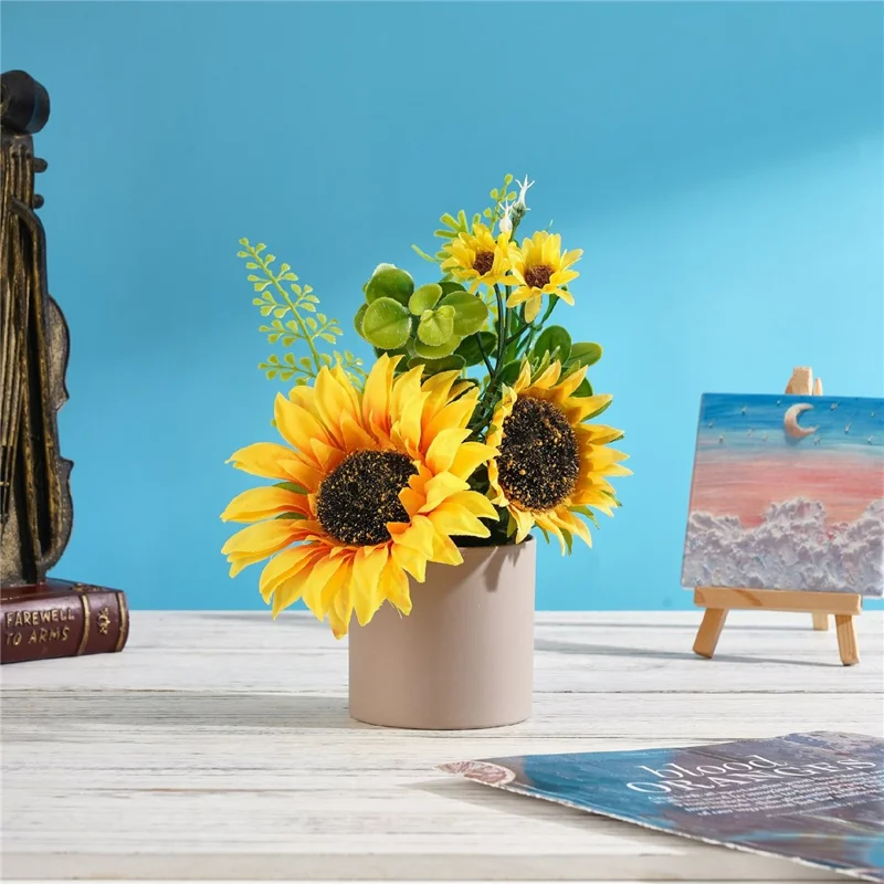 Artificial Flower Sunflower Potted Plant Desktop Counter Display Placement Decoration
