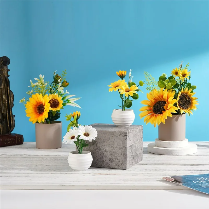 Artificial Flower Sunflower Potted Plant Desktop Counter Display Placement Decoration