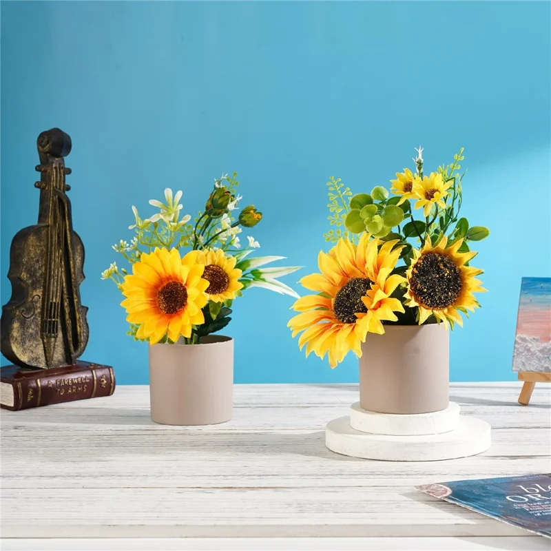 Artificial Flower Sunflower Potted Plant Desktop Counter Display Placement Decoration