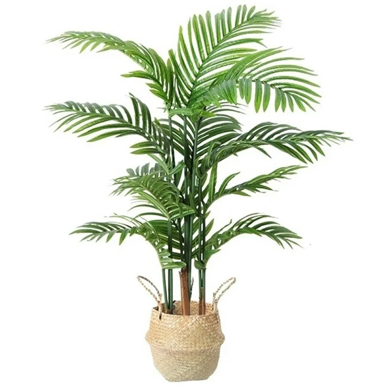 120cm Simulated Indoor Green Plant Fake Areca Palm Living Room Floor Ornament, with Woven Basket