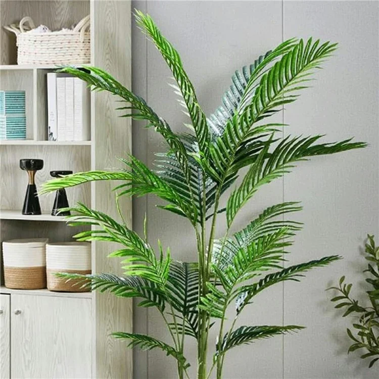 120cm Simulated Indoor Green Plant Fake Areca Palm Living Room Floor Ornament, with Woven Basket