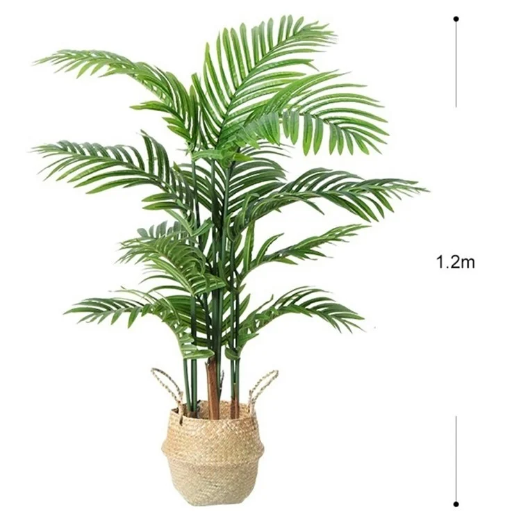 120cm Simulated Indoor Green Plant Fake Areca Palm Living Room Floor Ornament, with Woven Basket